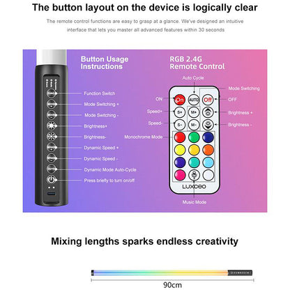 Professional Full Spectrum Handheld RGB Tube Light, CRI 95+